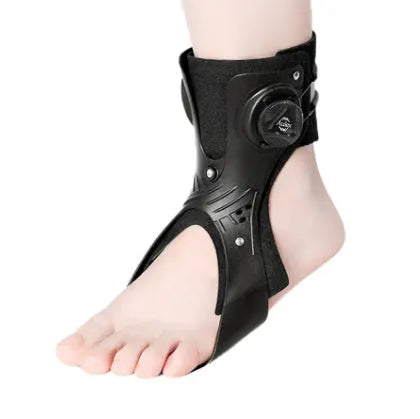 Grey and black adjustable ankle support brace with airbag button for custom fit