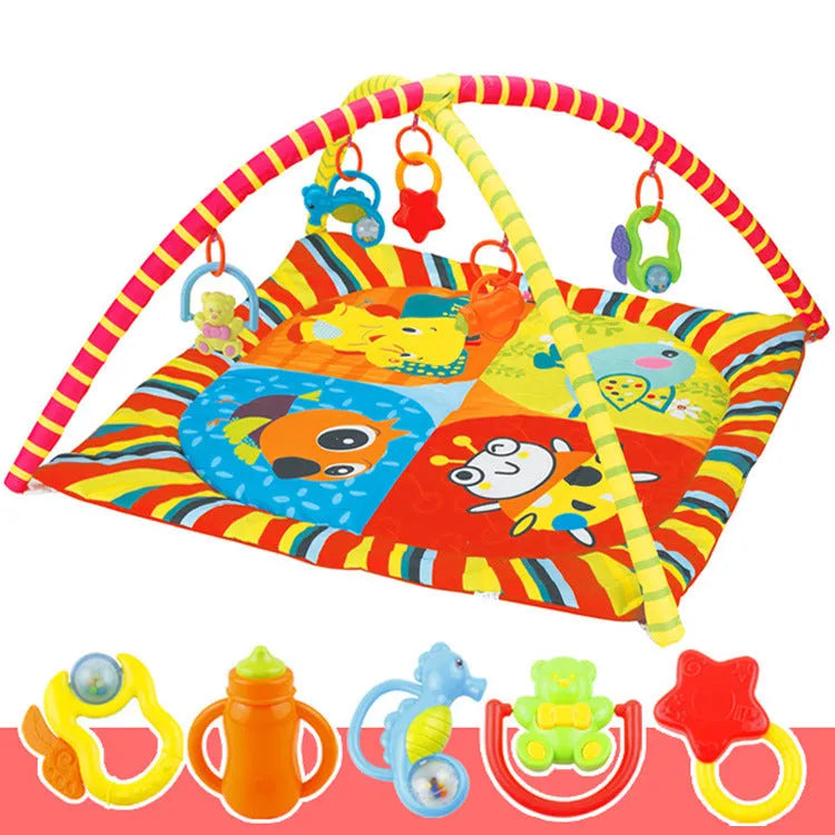 Velvet baby gymnastics rack game blanket with animal print design for crawling and ability training.
