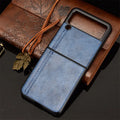 Cow pattern car thread phone case for Samsung Galaxy Z Flip 3 and 4, PC leather back cover in black.