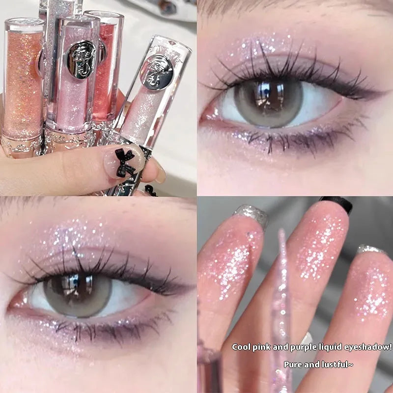 Ballet Liquid Eye Shadow in glitter liquid formula showing five colour shades for universal skin types.