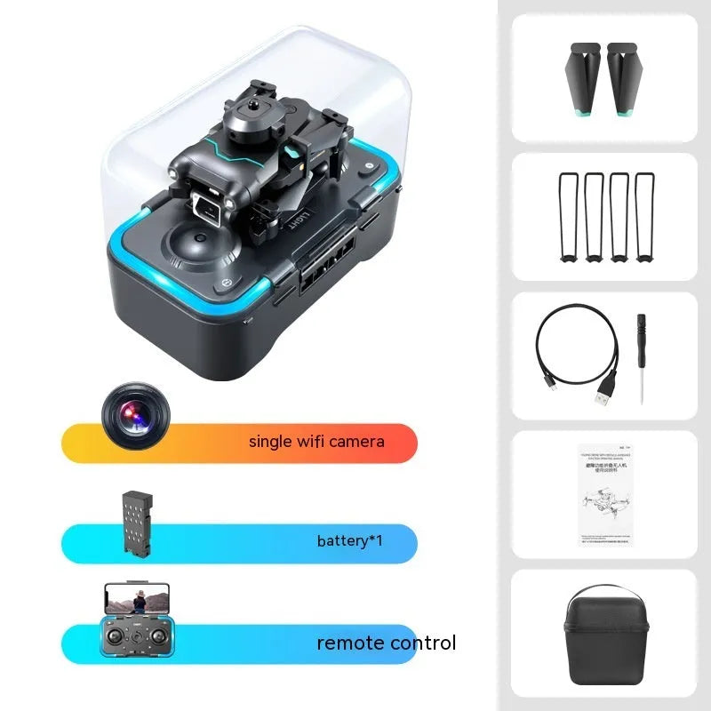 Black quadcopter drone with obstacle avoidance and 4K camera measuring under 30cm