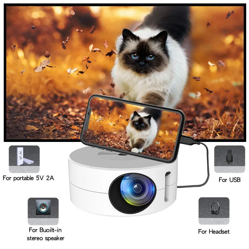 White portable wired same screen projector for mobile phones with remote control