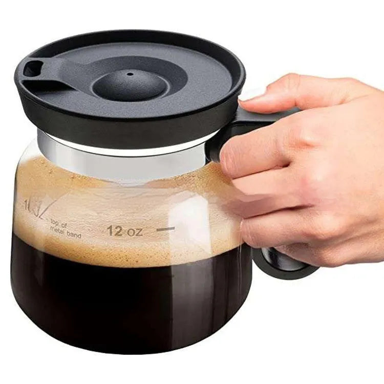 Transparent borosilicate glass coffee maker carafe with silicone cover, 355-473 ml capacity