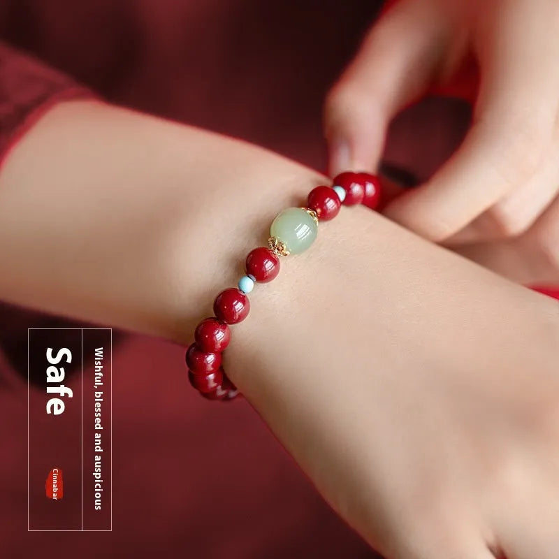 Cinnabar Hetian Jade bracelet with geometric elliptical beads in purple gold sand colour