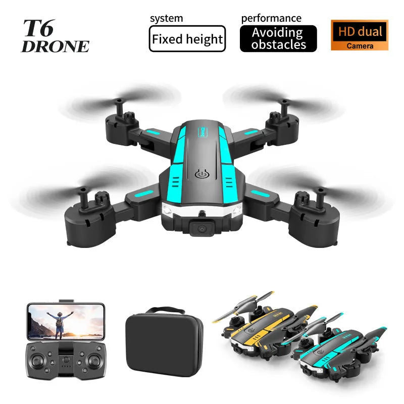 T6 folding UAV HD aerial photography four-axis remote control helicopter in blue with double lens