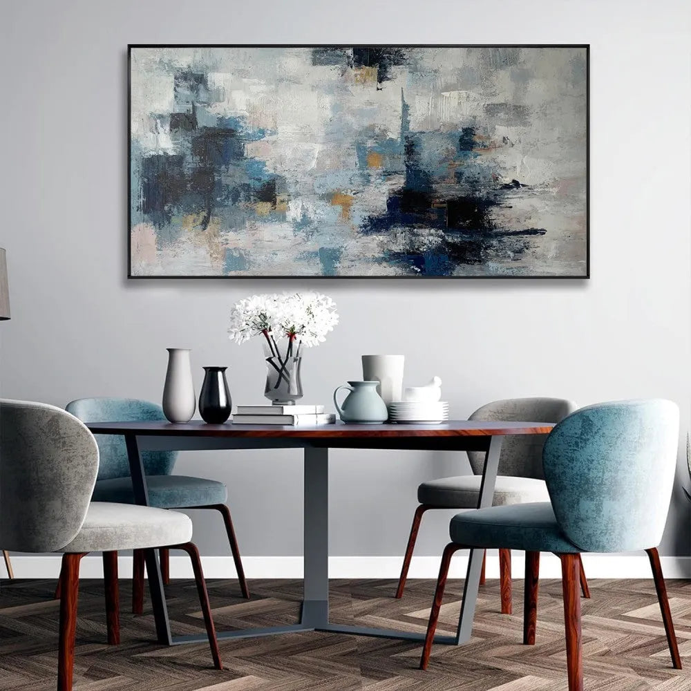 Handmade modern abstract oil painting on canvas in horizontal format without frame