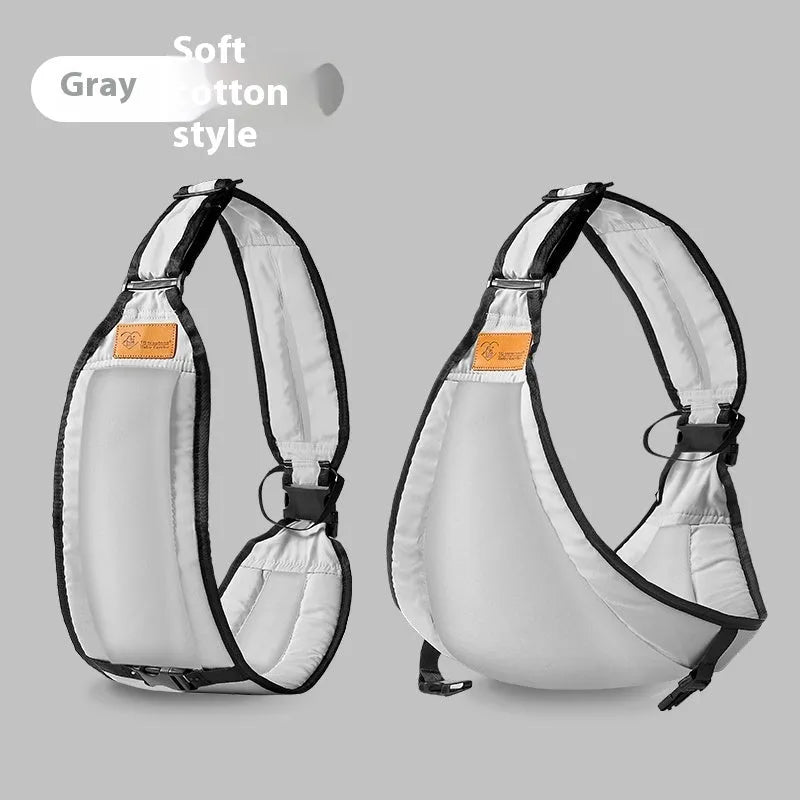 Baby waist stool carrier in fabric showing child carrying position and hip support