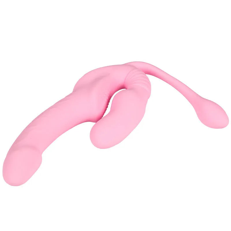 pink silicone double-headed dildo with remote control and three shock settings