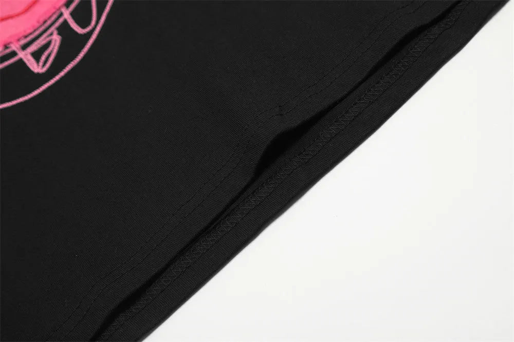 Men's short sleeve pure cotton top with strawberry embroidery, available in black or white, sizes M L XL