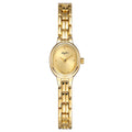 Oval mini women's vintage quartz watch with gold alloy case, white dial, and jewellery buckle