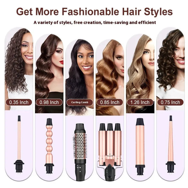 Three-tube water wave hair curler styling tool with curly and straight hair functions
