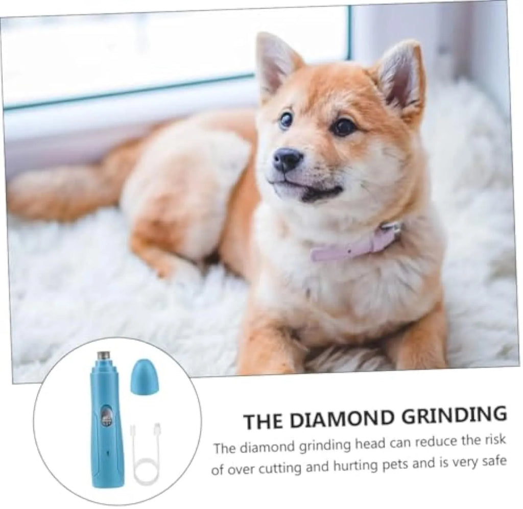 Blue electric pet nail grinder with diamond grinding head for safe dog claw trimming