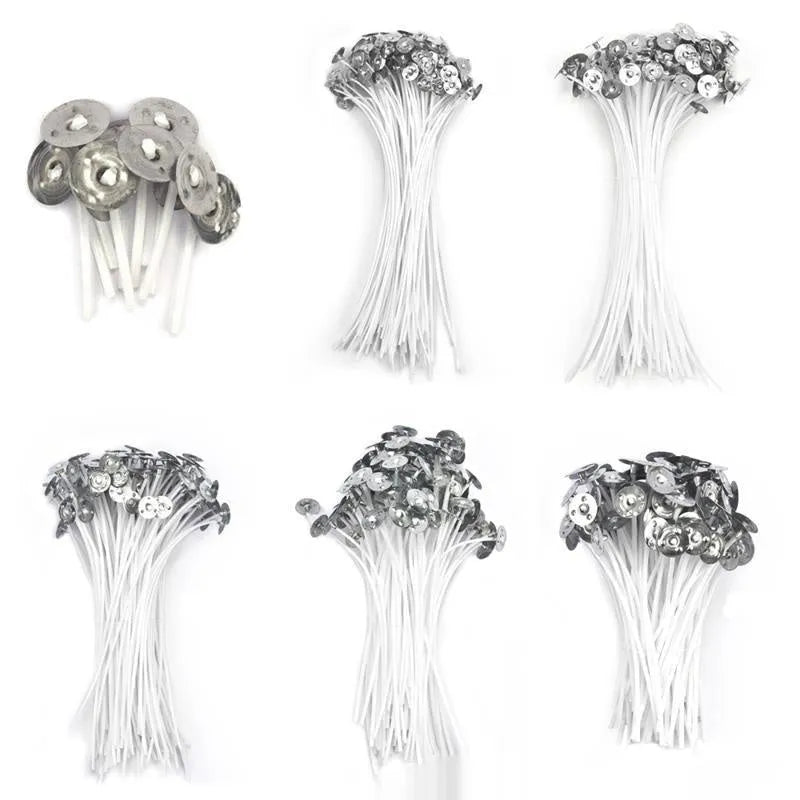 White cotton candle wicks in three lengths: 2.6cm, 6cm and 8cm for DIY candle making
