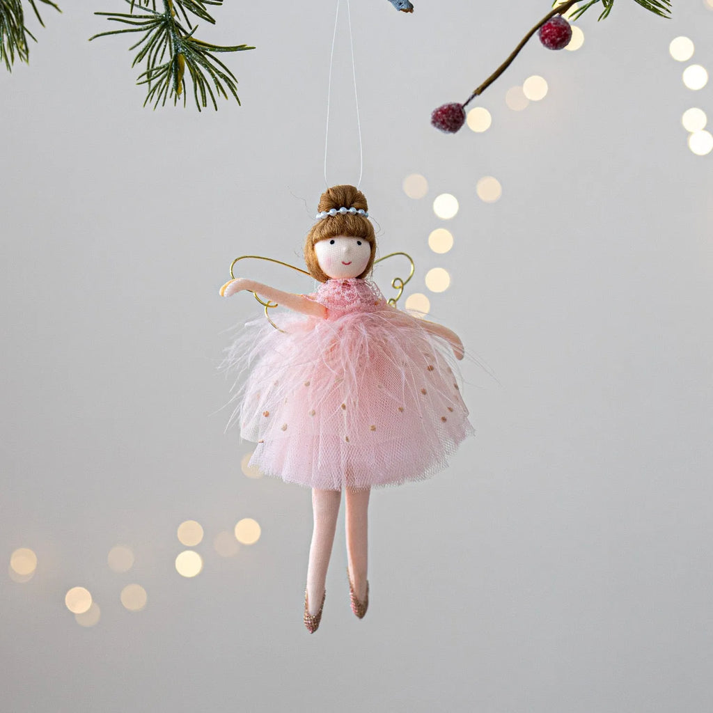 Pink and white cloth ballet girl plush doll pendant with angel design