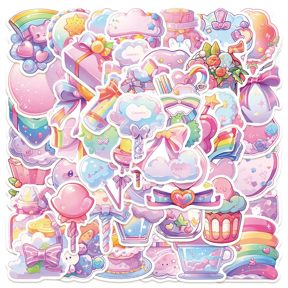 Pack of 50 sheets of cute fresh candy coloured small items waterproof decorative stickers.