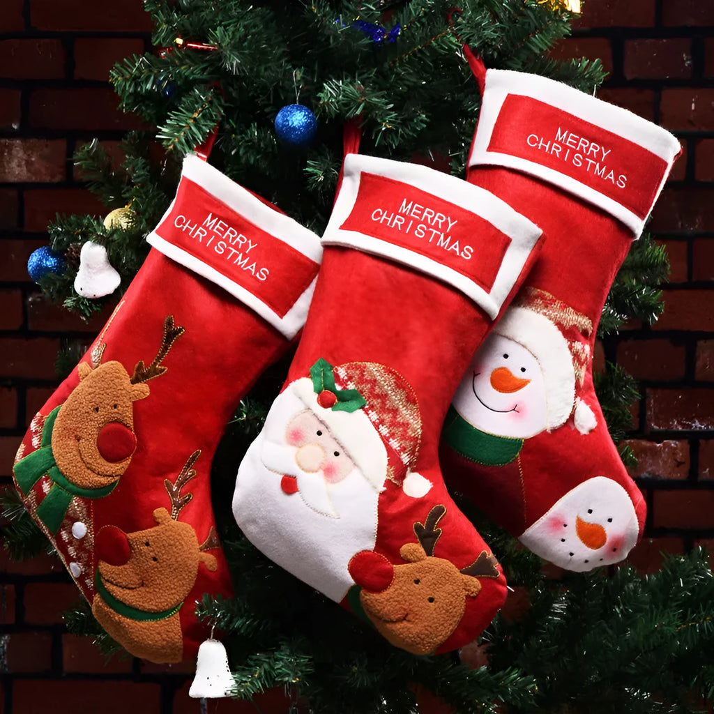 Christmas stocking pendant decoration in non-woven fabric with elk, old man, and snowman design options