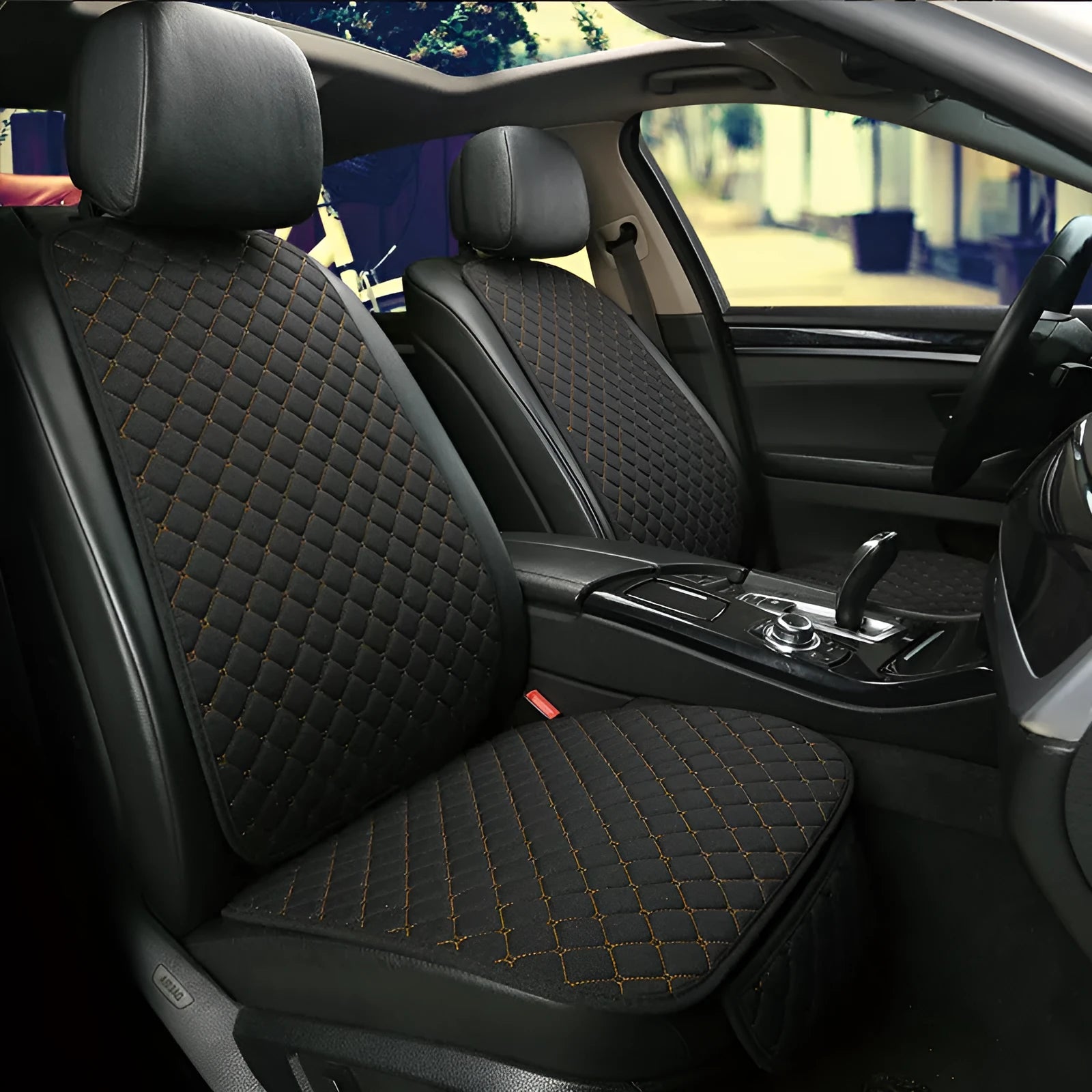 Universal linen car seat cushion with non-slip backing in multiple colour options for vehicle seat protection