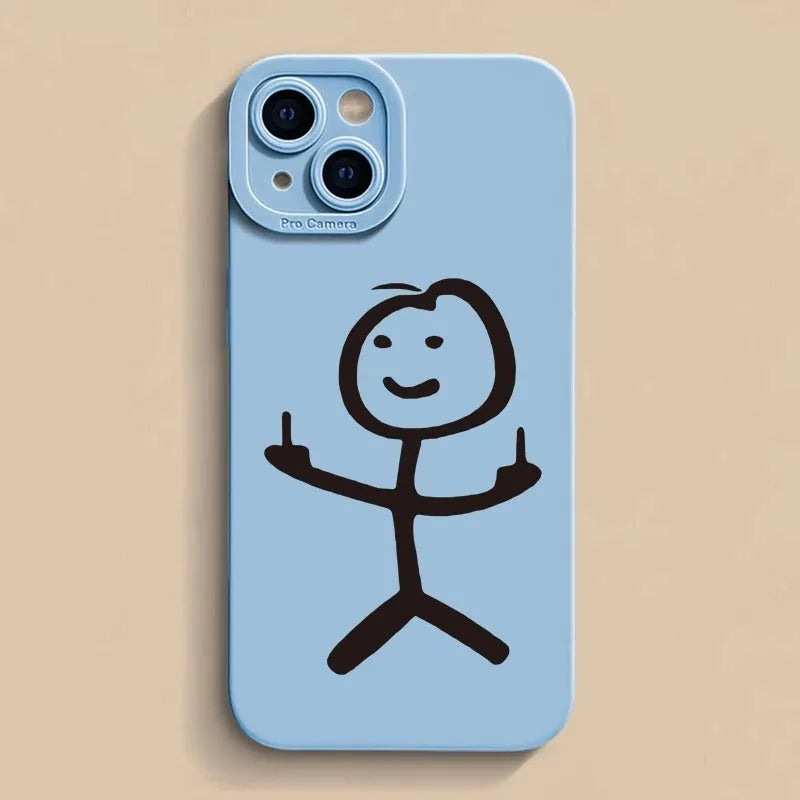 TPU gesture phone case with Stickman design for Apple 16 series in black