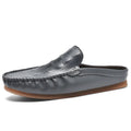 Men's black summer semi-slippers with a breathable gommino rubber sole and artificial PU upper.