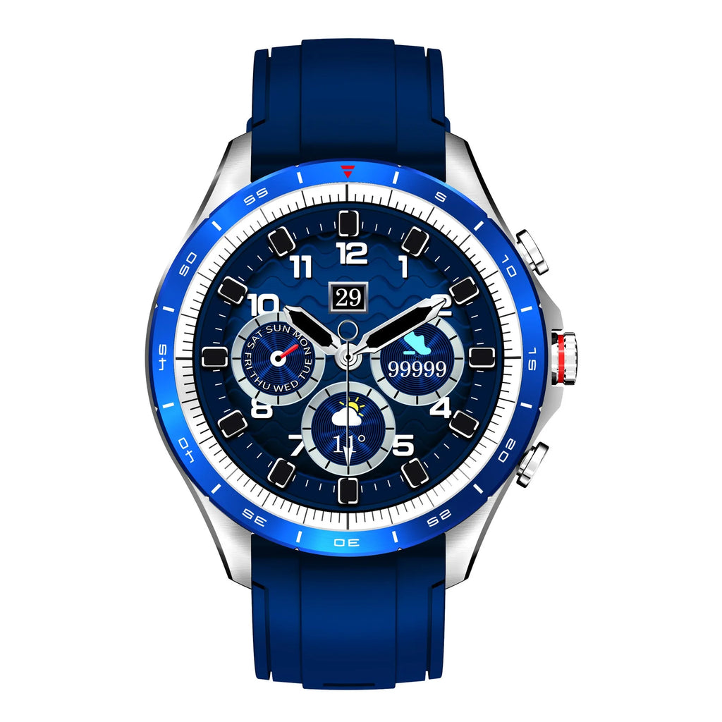 Men's smart bracelet watch with zinc alloy screen and silicone wristband in black, blue, or grey colours
