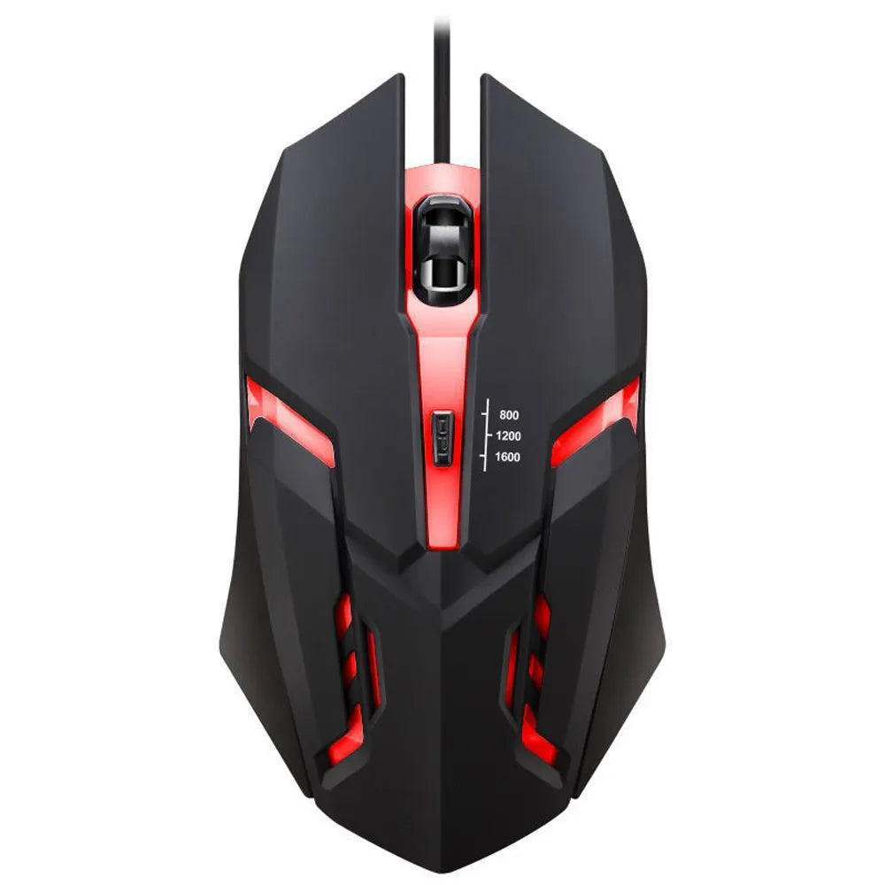 Wired USB mouse, four-button black design with colourful breathing light and 1.2 m cable for laptop and computer use