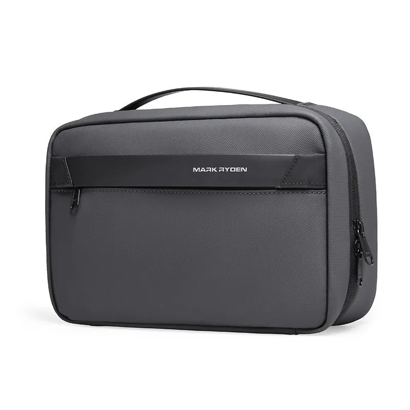 Oxford cloth toiletries storage bag with wet dry separation compartments in black, grey, or green.
