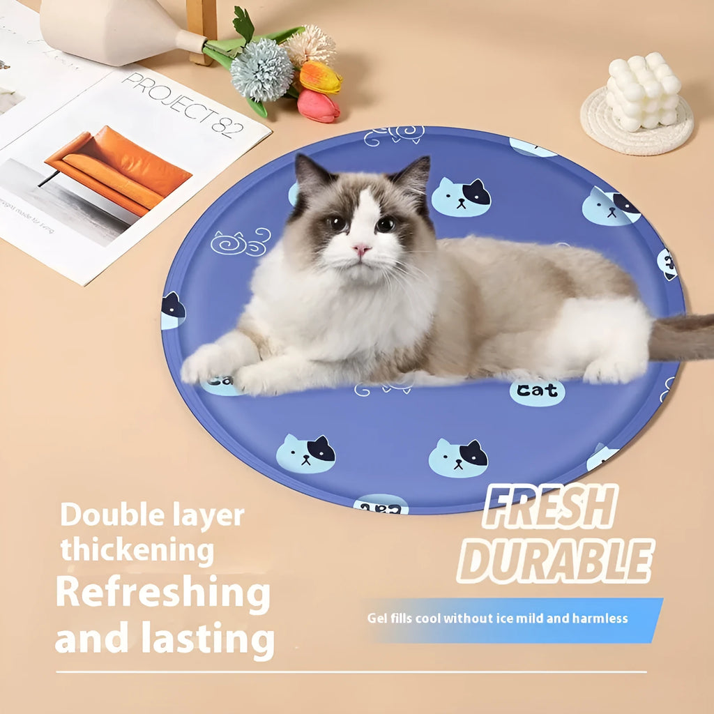 Round dog cooling pad with cartoon animal pattern and gel filling