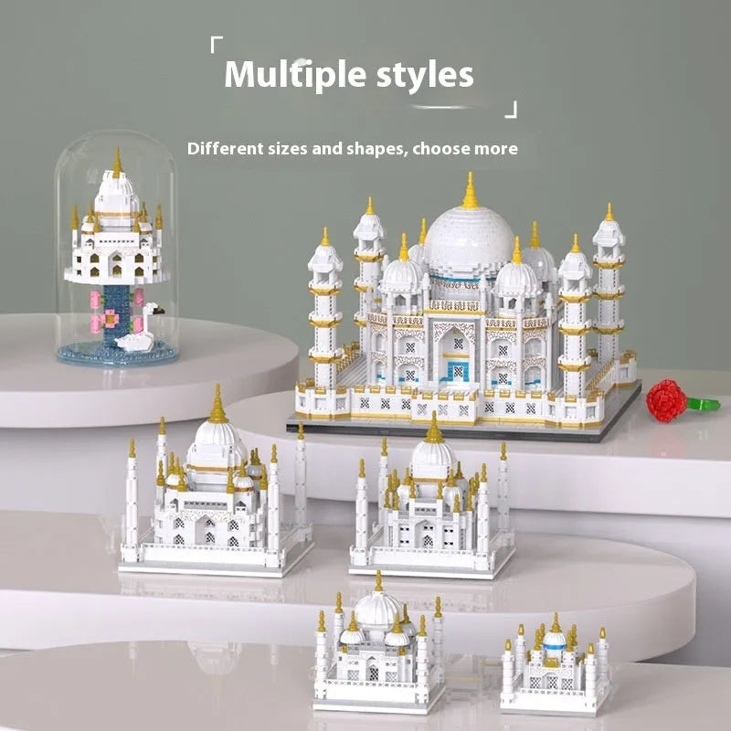 Castle building blocks plastic small diamond particles Taji Mausoleum model assembled on table
