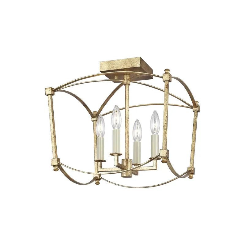 Iron droplight ceiling lamp with 4 heads in gold or black finish for staircase lighting
