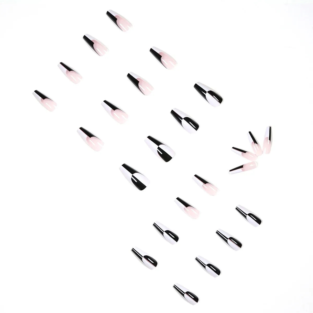 Simple black and white long removable nail tips 24 pieces colour JP1199