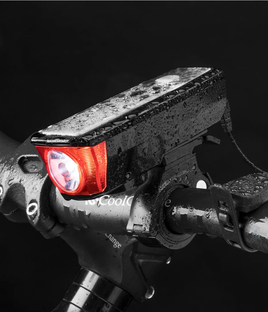 Solar horn light with T6 lamp beads and 2000mAh battery in black red colour, 107x40x35mm