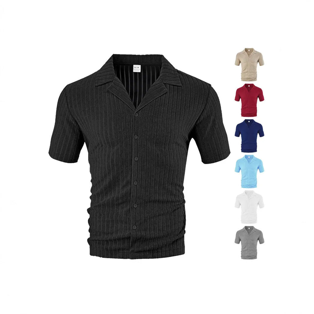 Men's loose fit short sleeve cardigan in polyester, white colour, front view