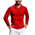 Man wearing a loose-fit, striped, short-sleeve knit shirt in a high-stretch polyester fabric.