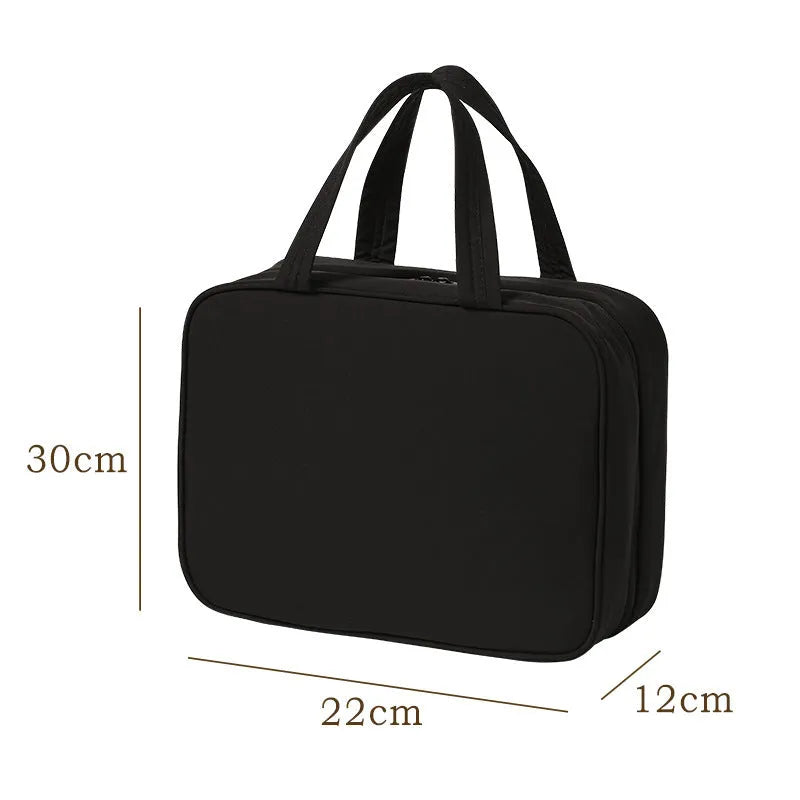 Women's large capacity portable toiletry bag in Oxford cloth, cube shape, black colour