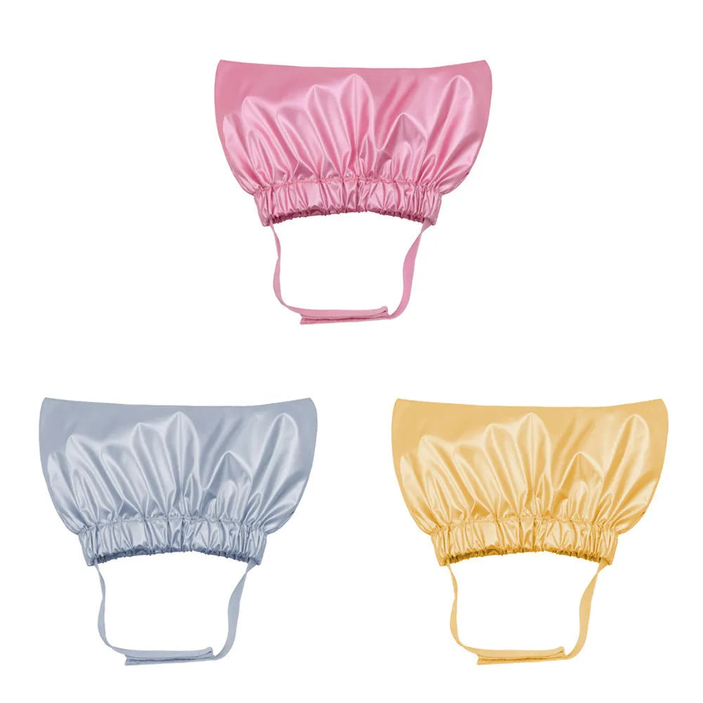Adjustable pet shower cap in silver, pink, or gold for dog and cat bath protection