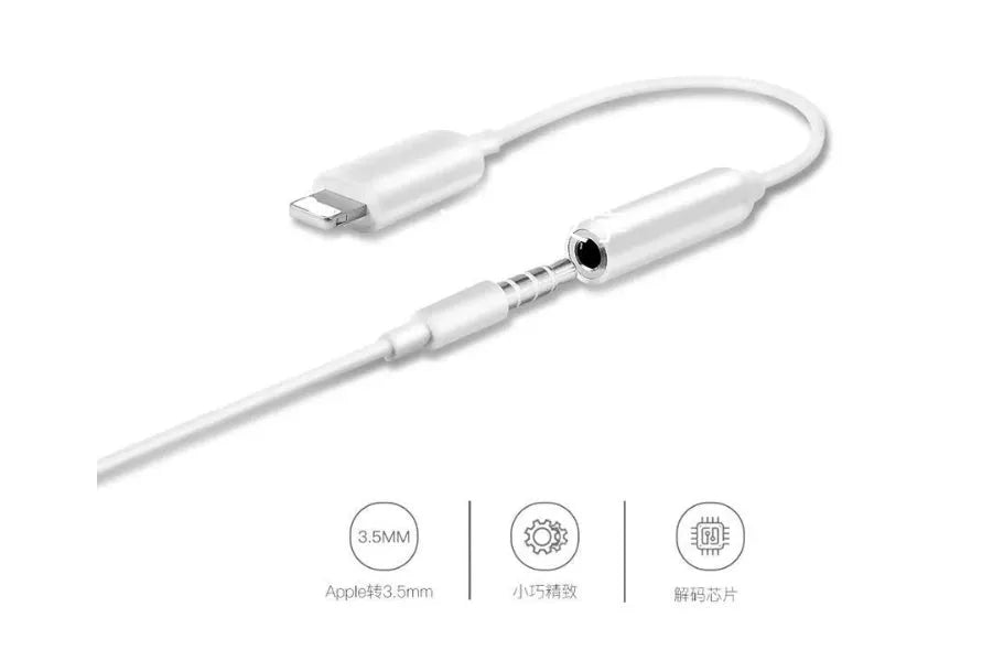 White lightning to 3.5mm audio adapter for iPhone with gold-plated connector