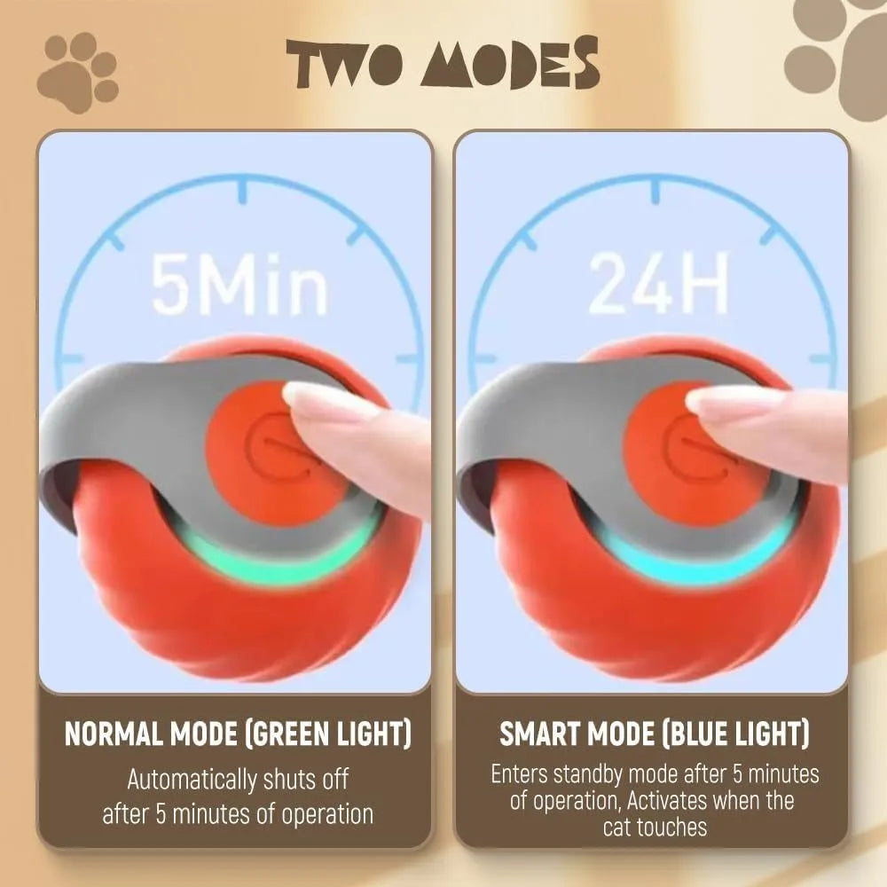 Interactive self-moving pet ball toy in blue and red colours with rechargeable battery for indoor cats and dogs