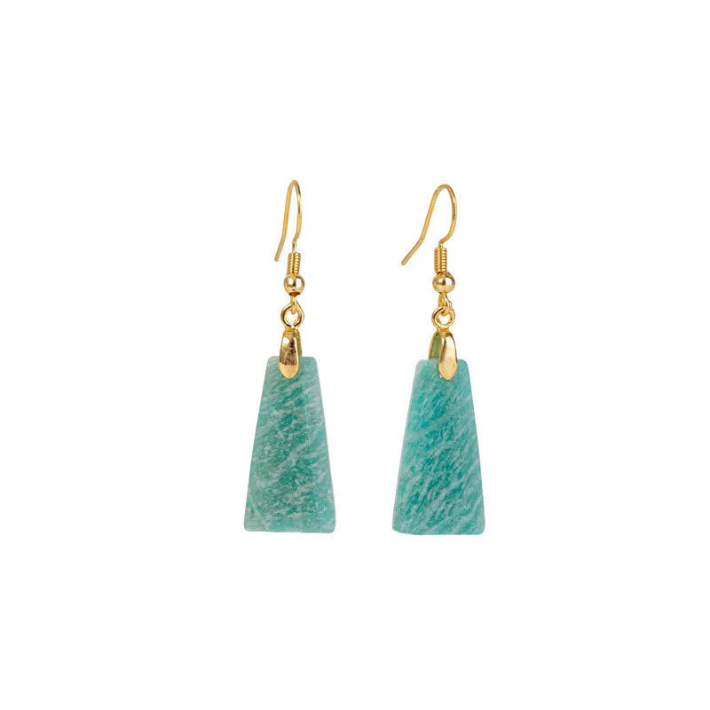 Amazonite rough stone trapezoid earrings with geometric octagon and quadrangle elements