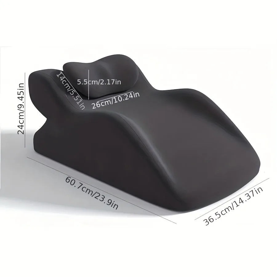 Stomach sleeper pillow in blue, designed for prone sleeping and reading.