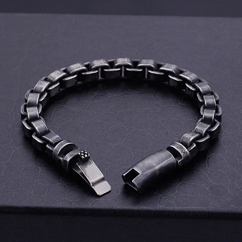 Black titanium steel geometric chain bracelet for men, 22cm length, retro punk style