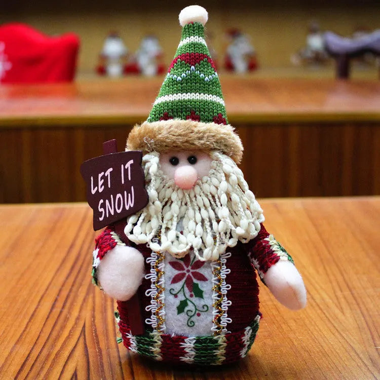 Flannel Christmas snowman decoration 18x13cm red green white on shelf