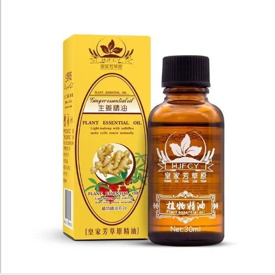 Royal Grassland Ginger Essential Oil 30ml bottle for lymphatic drainage massage with grape seed oil and ginger flower oil