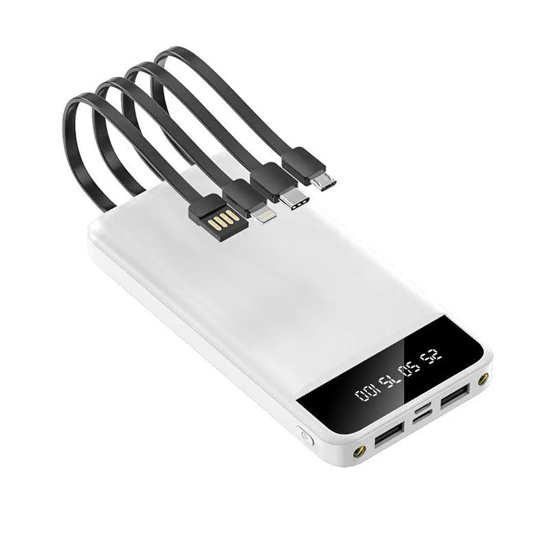 20000 mAh fast charge power bank with cable in industrial style plastic shell