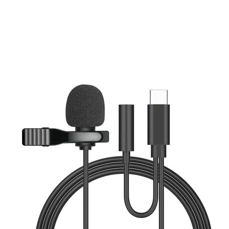 Apple-compatible lavalier clip microphone with 1.5m cable and 3.5mm plug