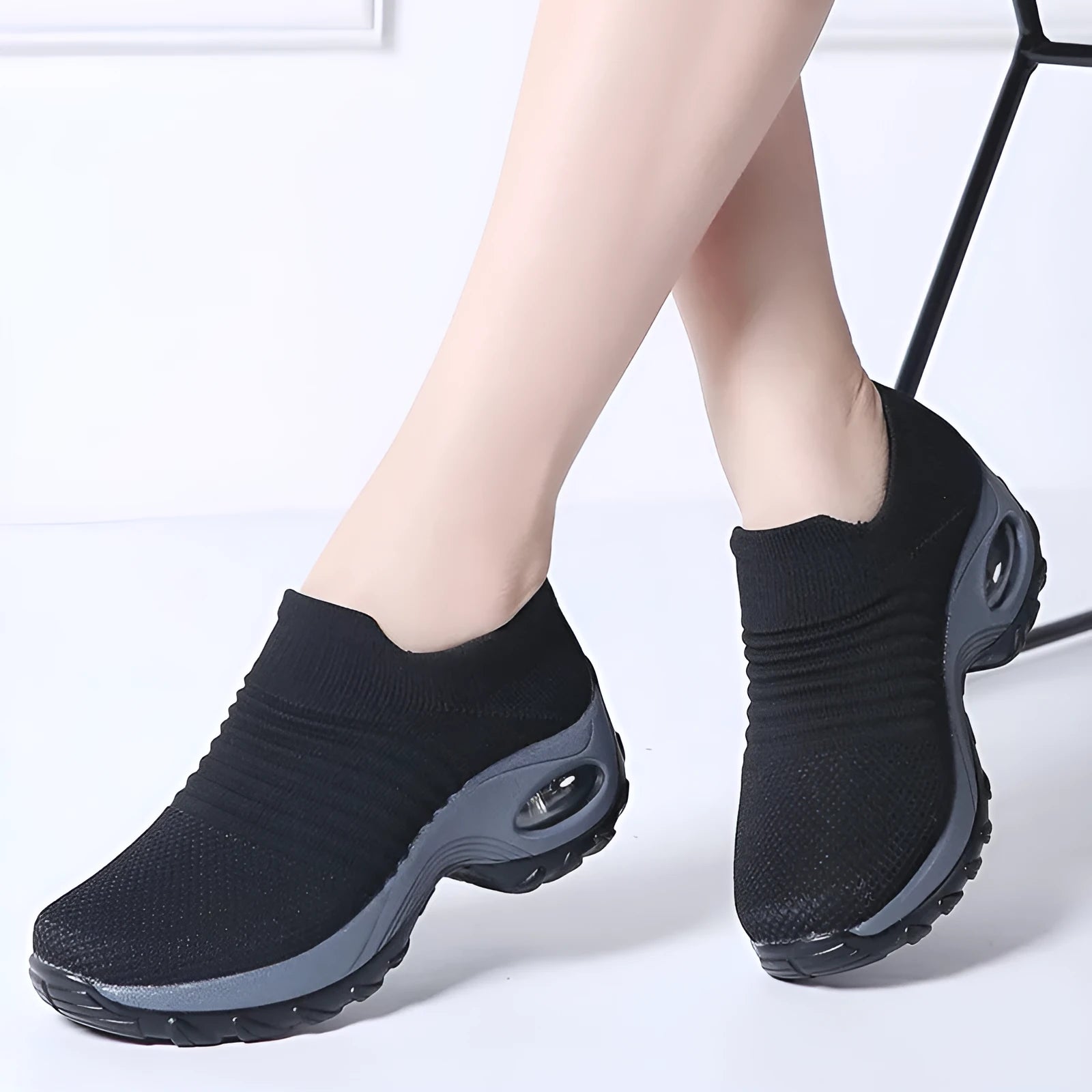 Dancing soft bottom flying woven rocking shoes in black camouflage colour with mesh upper and front strap