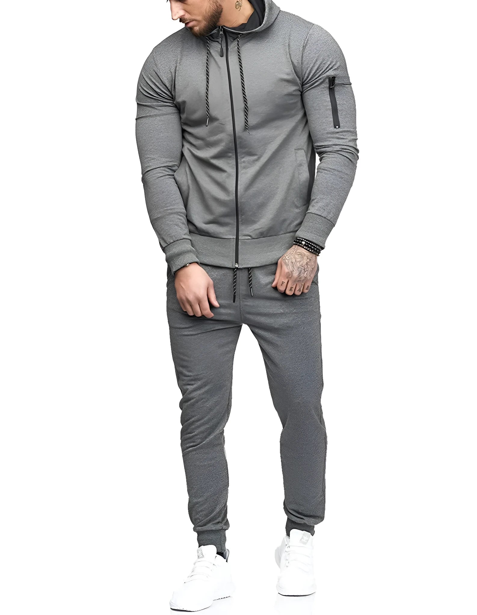 Men's sports suit cotton hooded long sleeve tracksuit set in five colours on model
