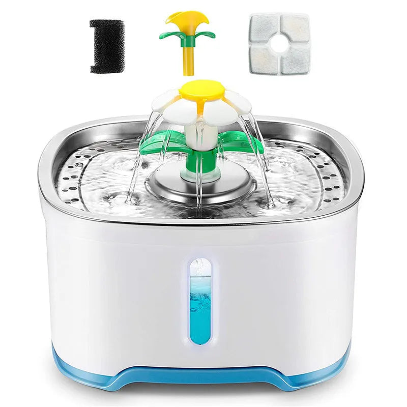 Pet electric circular water feeder 2.5L PP with USB window LED and stainless steel options