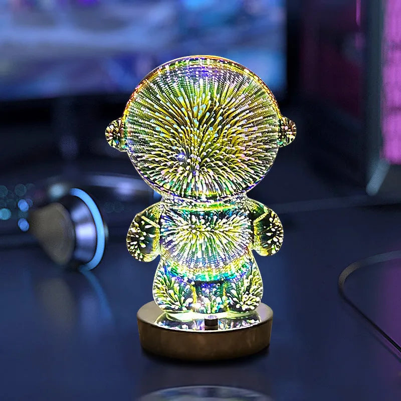 Fireworks astronaut 3D stereo astronaut touch control table lamp with glass shade and USB charging