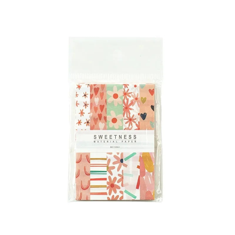 Pack of 50 colourful retro collage note papers in sweet light dessert colours, each measuring 56 by 83 millimetres.