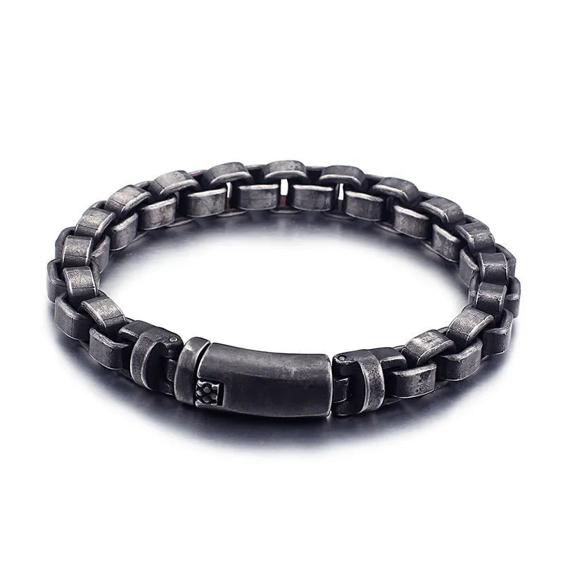 Black titanium steel geometric chain bracelet for men, 22cm length, retro punk style